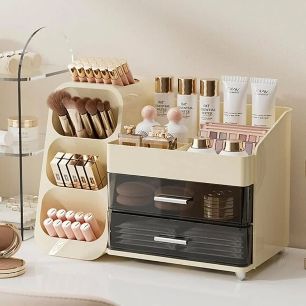 New Cream White Makeup Organizer, Large Drawer Vanity Storage for Cosmetics